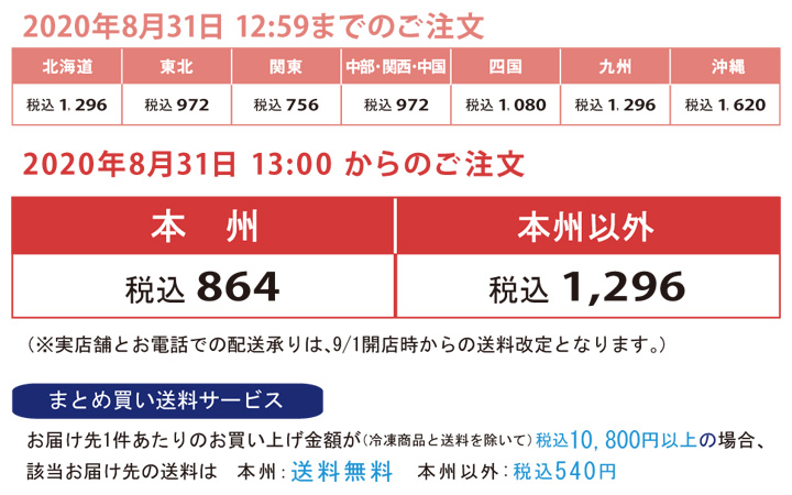 送料一覧表