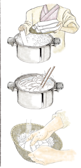 鬼ひも川の美味しい茹で方をイラストで説明